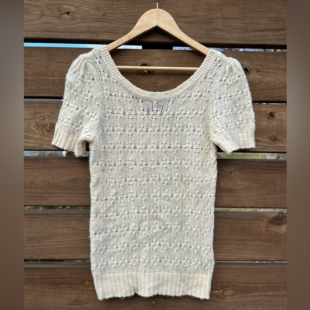 Y2K American Eagle Pleated Shoulder Short Sleeve Knit Mohair Sweater Back Zipper